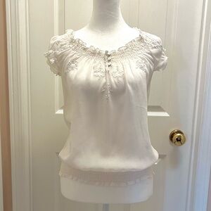 Garage Off White Smocked Embroidered Peasant Blouse Size XS